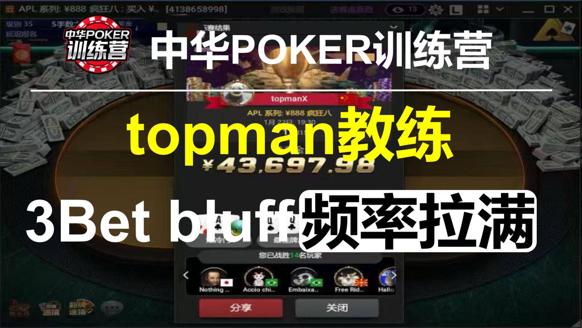 topman教练 3Bet bluff频率拉满 | 中华POKER训练营