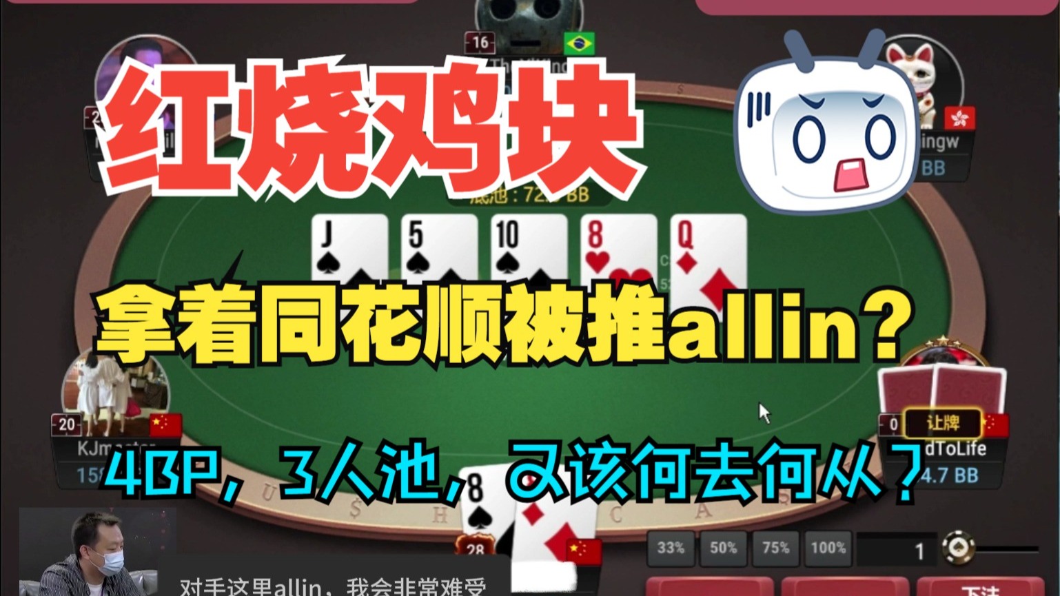 拿着同花顺被推allin？4BP，3人池，又该何去何从？