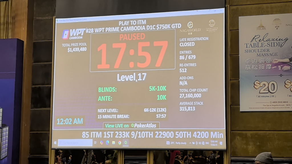 WPT金边站1100主赛c组的硬泡沫瞬间