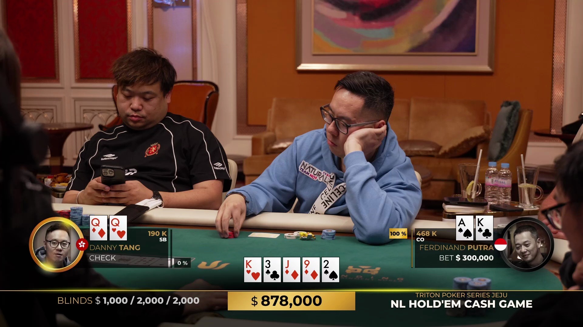 传奇扑克济州岛1k/2k/2k 现金游戏第4集有人输掉7位数后退休