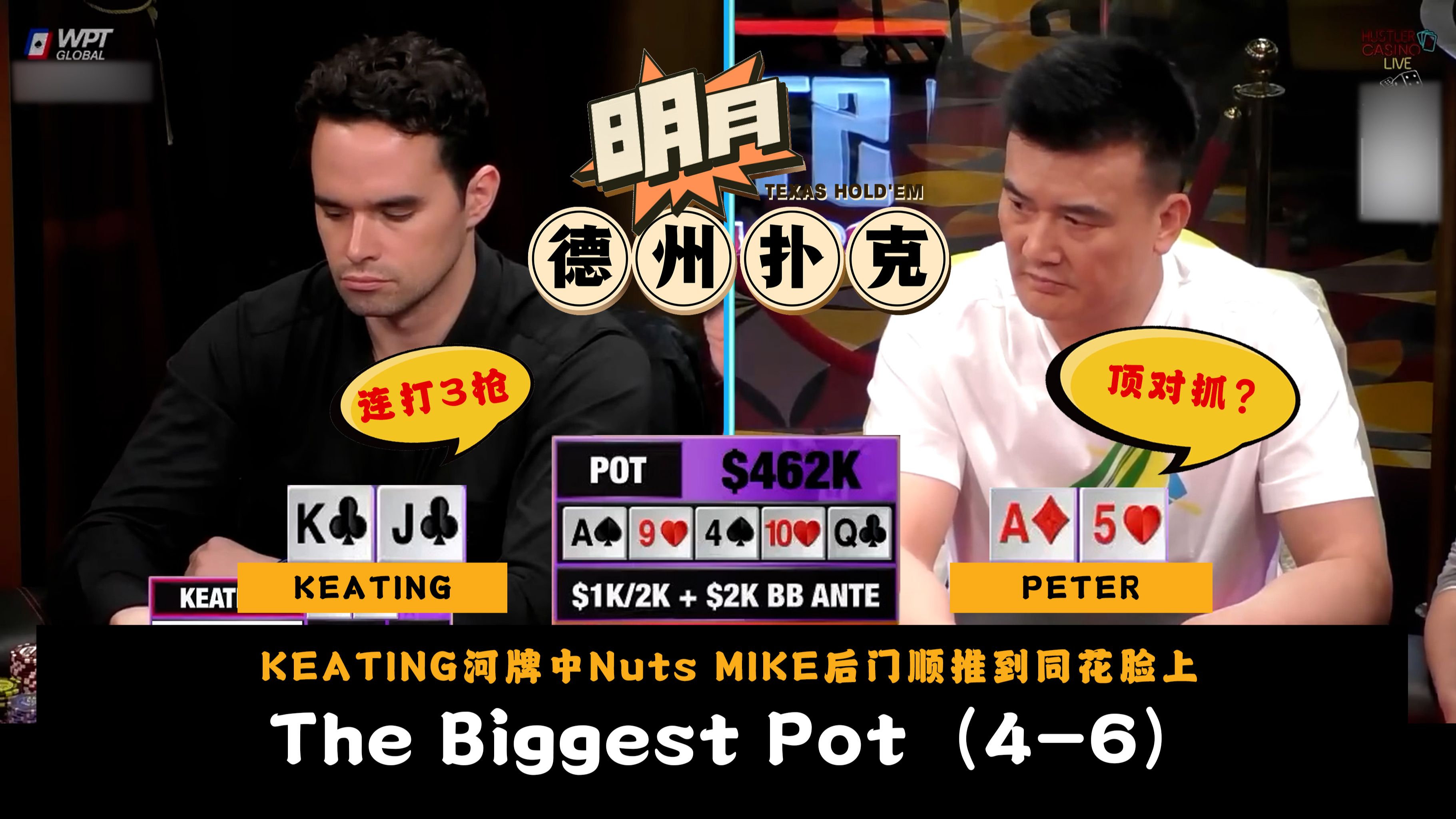 KEATING 翻牌空气/河牌中Nuts！MIKE后门顺推到同花脸上！TOMAS两对撞Set！2024电视直播节目最大的底池第4-6名 德州扑克