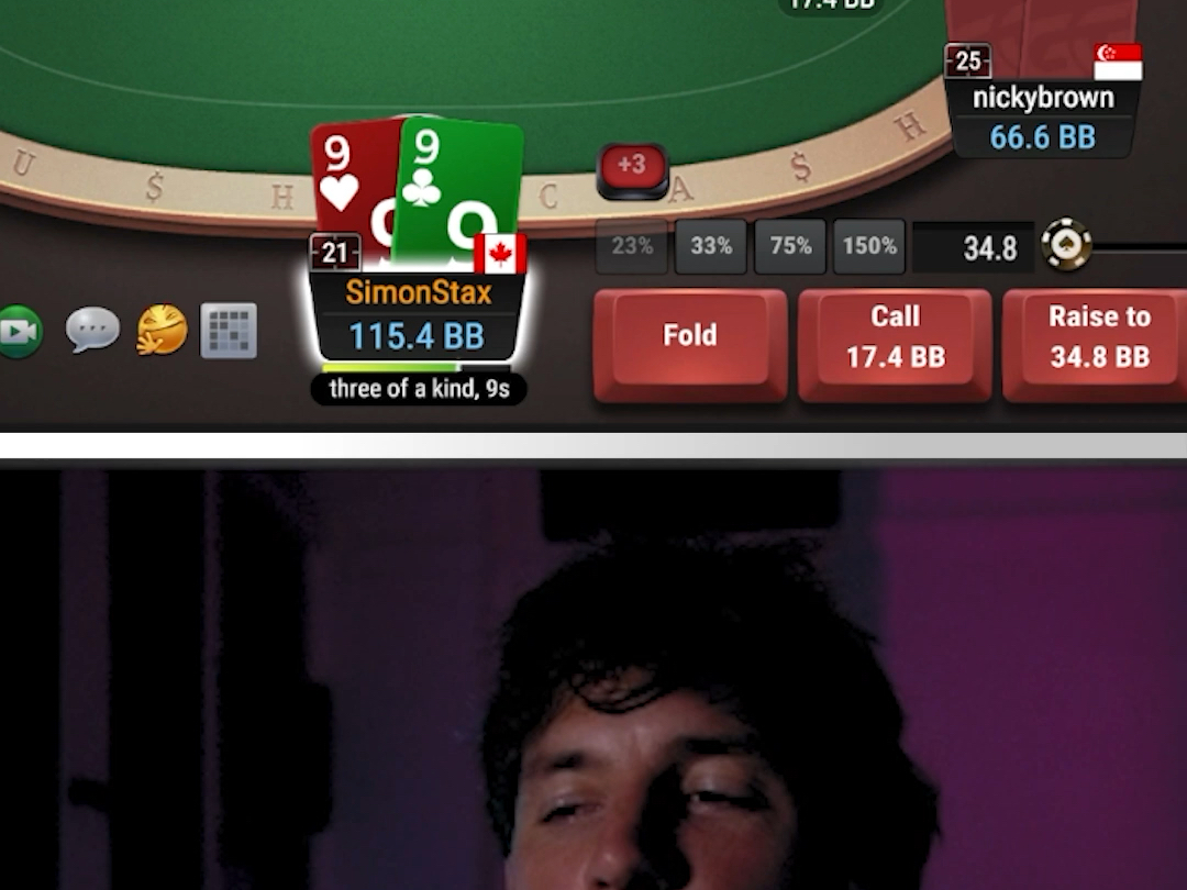 GGpoker 对手没买中花，但是我中了三条，不好意思！