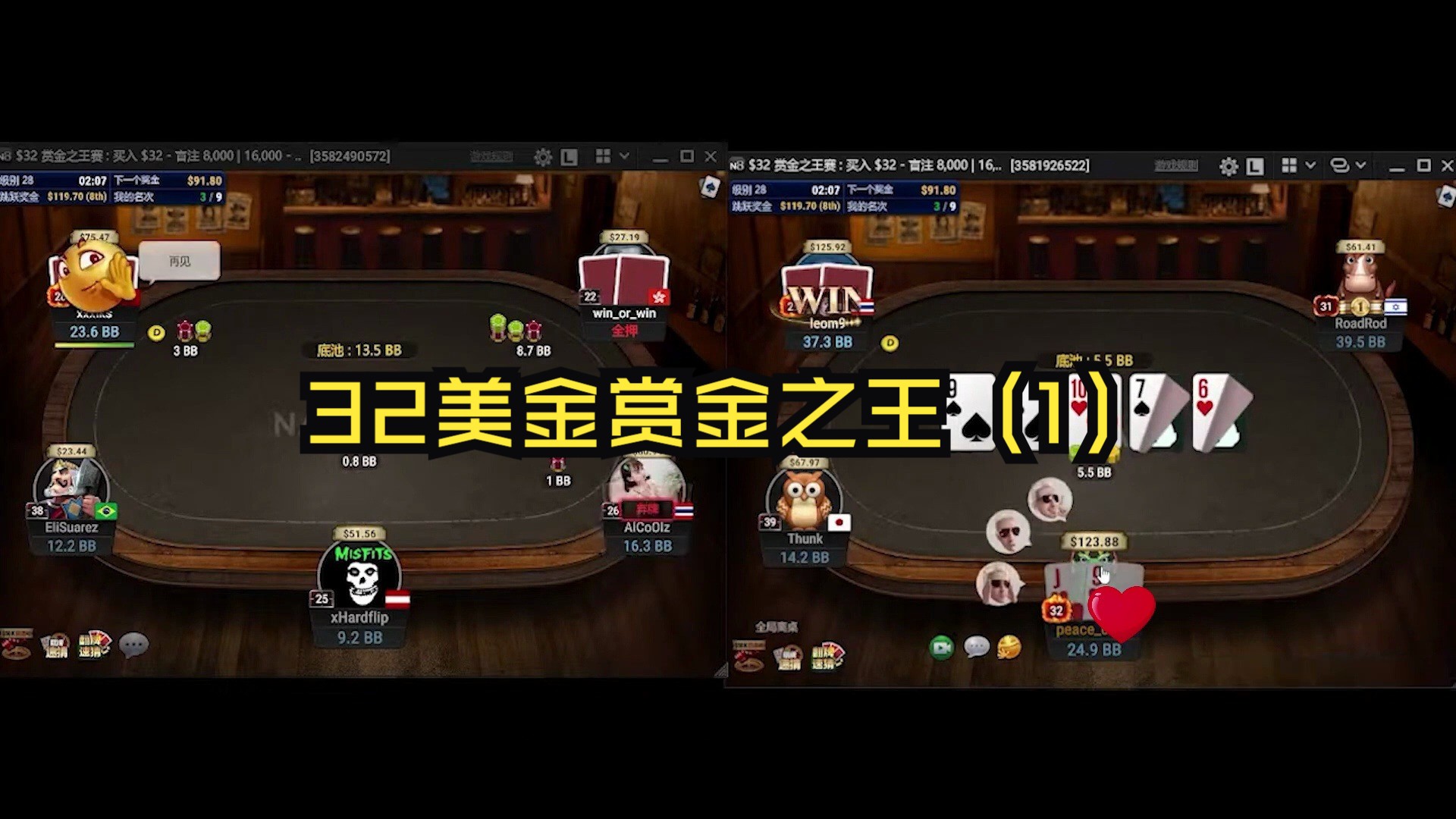 翻牌盖顶两对 32美金赏金之王特别赛挑战冠军5万五千台币 德州扑克解说