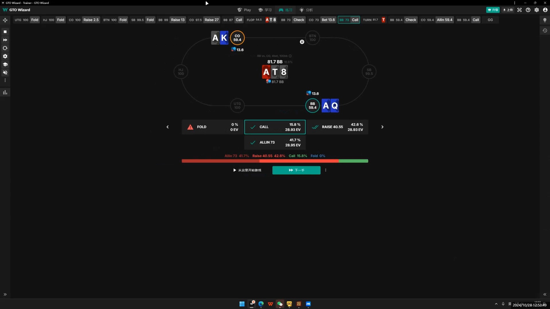 poker小白每日GTO手牌十练day12(3bp两高张miss要如何实现权益？)