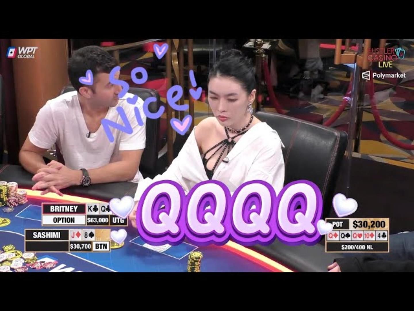 当ALL IN姐拿到四条Q，拦不住了！超高额德州现金桌，20季46
