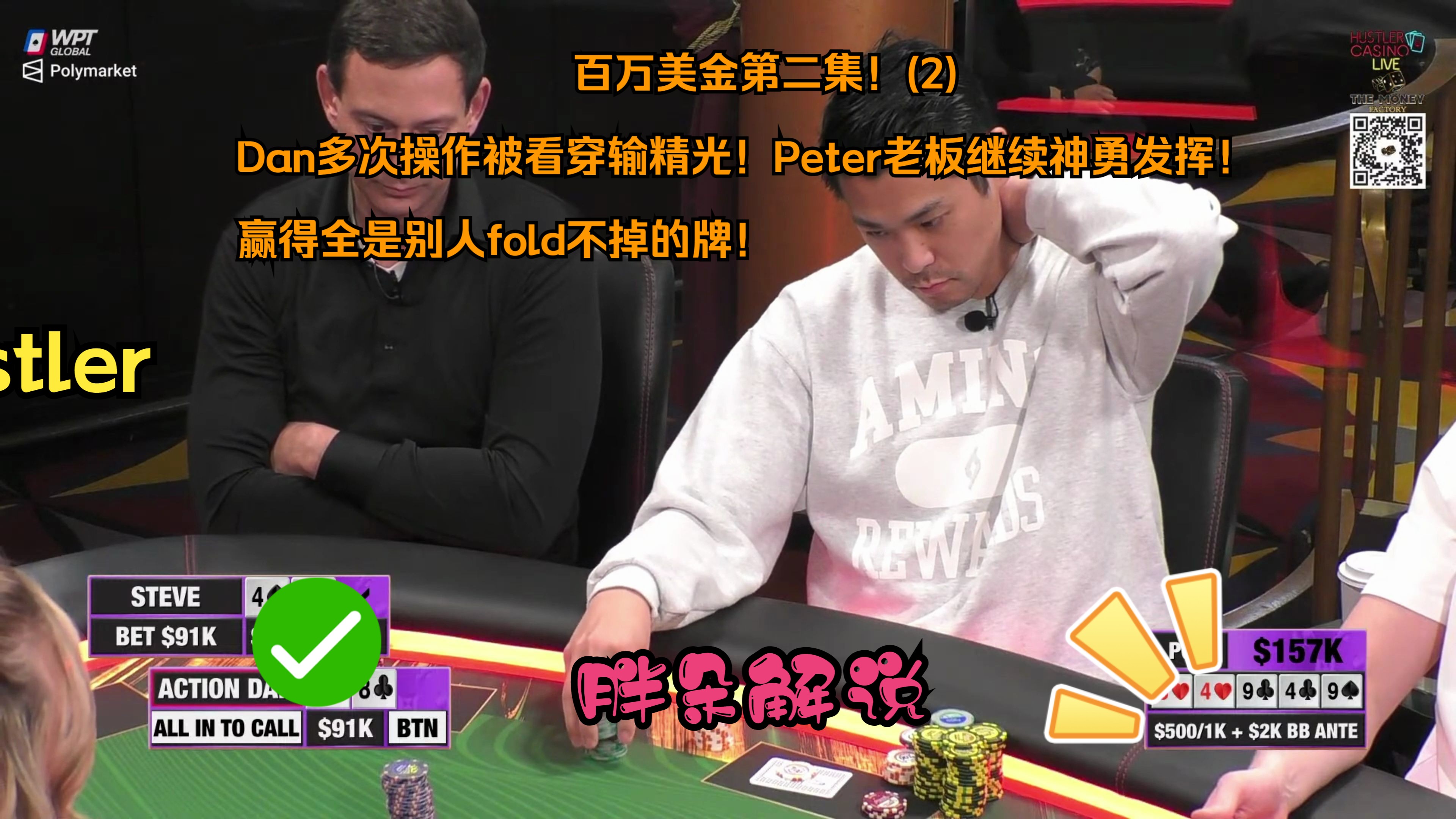 百万美金第二集！(2)Dan多次操作被看穿输精光！Peter老板继续神勇发挥！赢得全是别人fold不掉的牌！Hustler 0530 第二集（完）