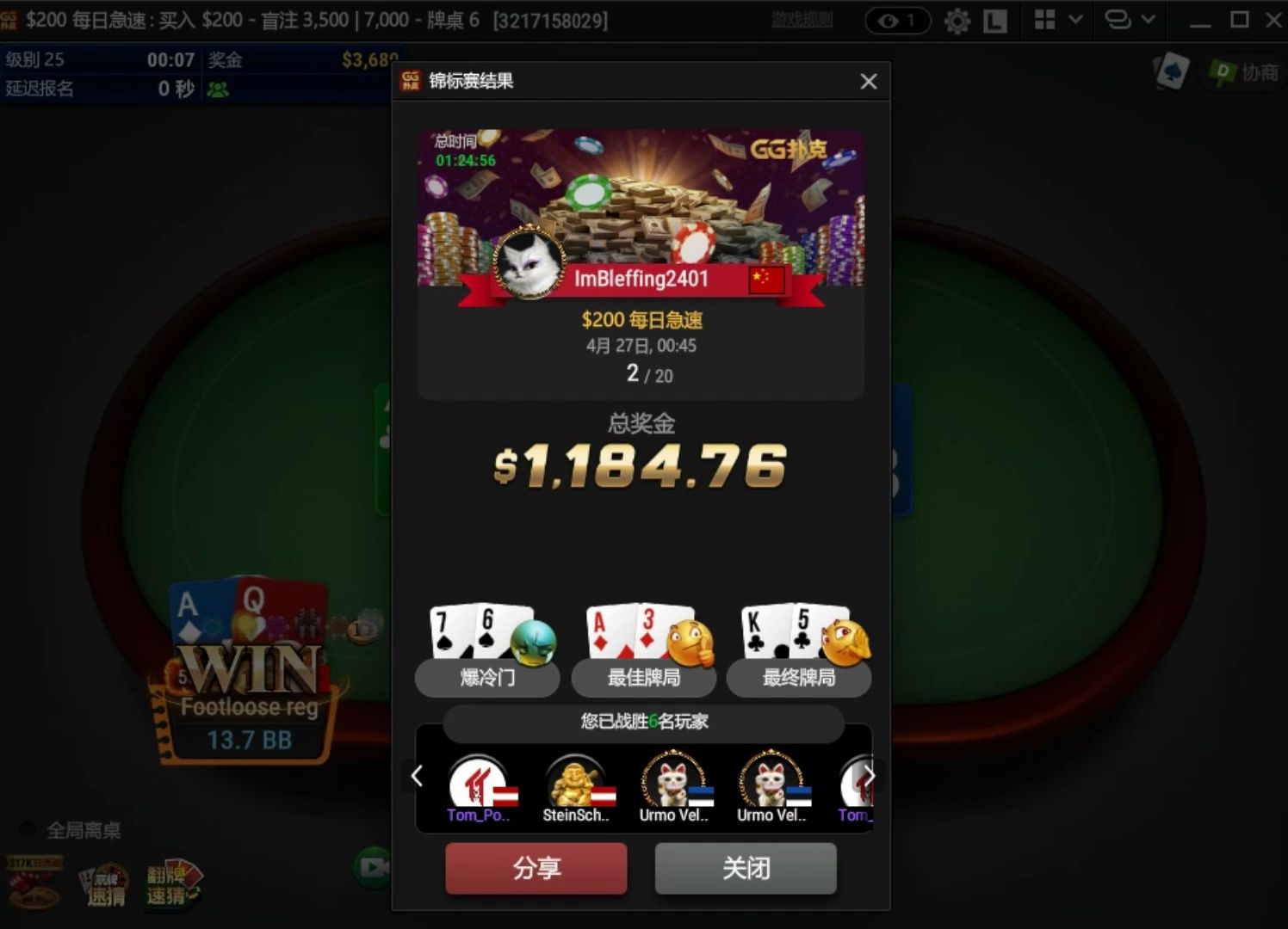 FT遗憾heads up失败,可惜只是第二名