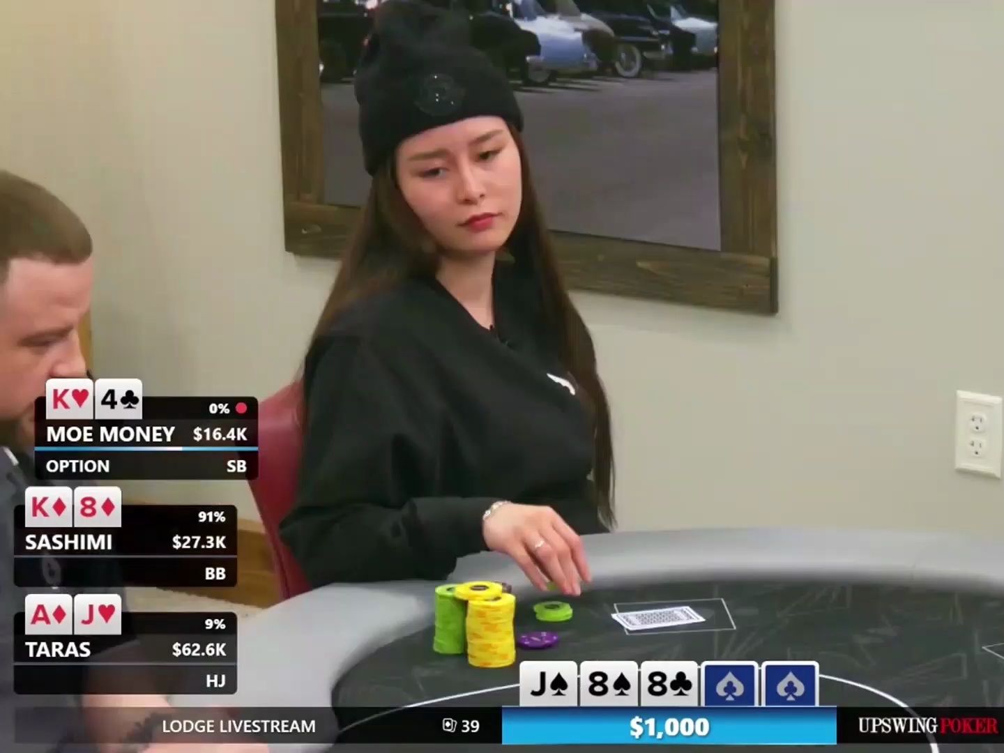 【大鹏德州扑克】人美牌好，SASHIMI拿到明三条！
