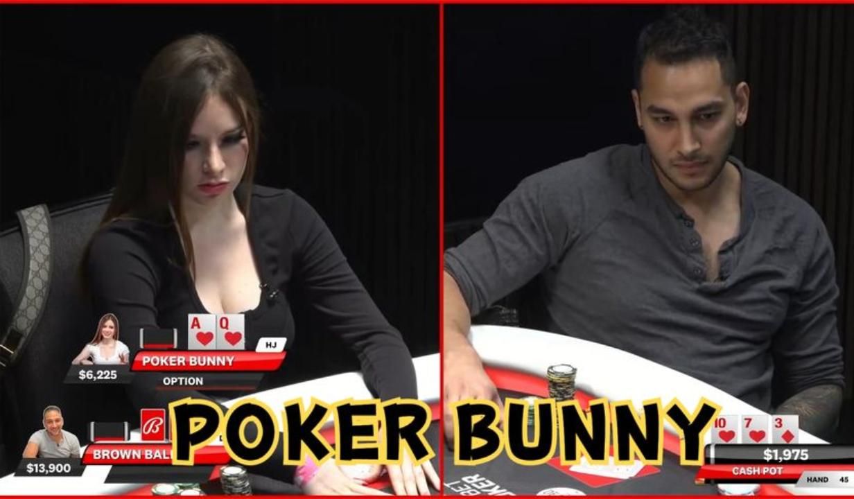 德州扑克 ：POKER BUNNY拿到听坚果花！直接ALLIN！