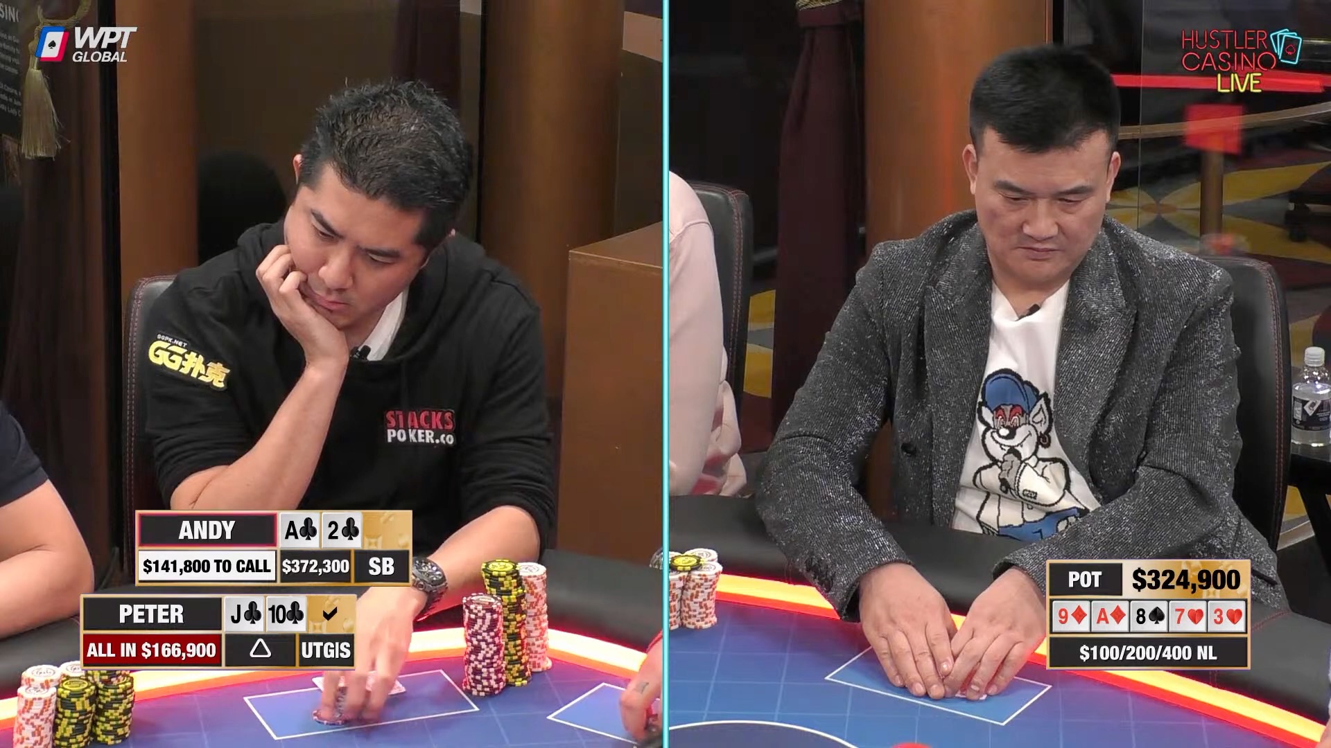 A2 vs JT... 很多人问我对这手牌的看法，为什么我决定用顶对A 、2踢脚接all in