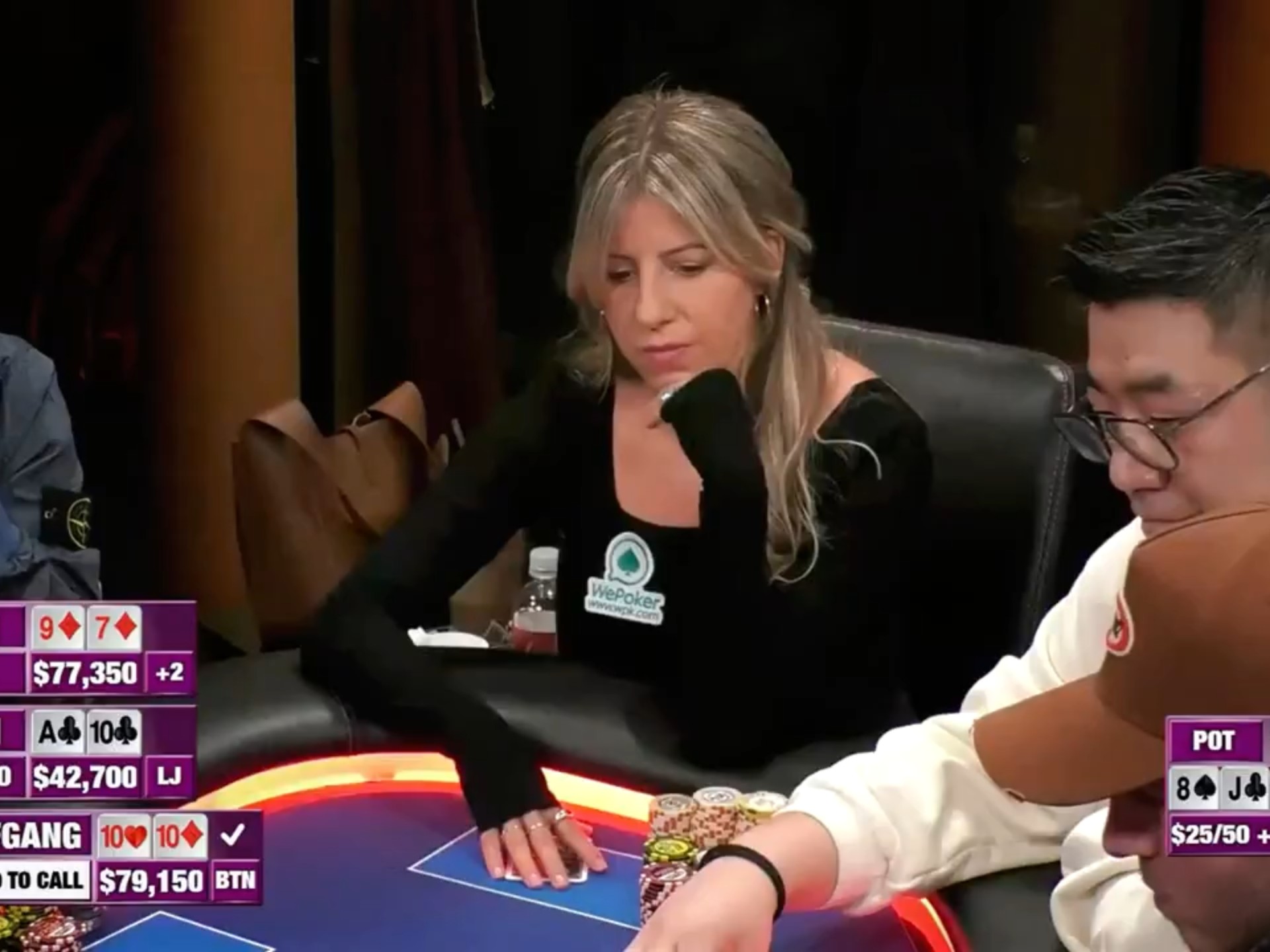 三人底池的河牌超池Bluff，Kristen会抓鸡吗